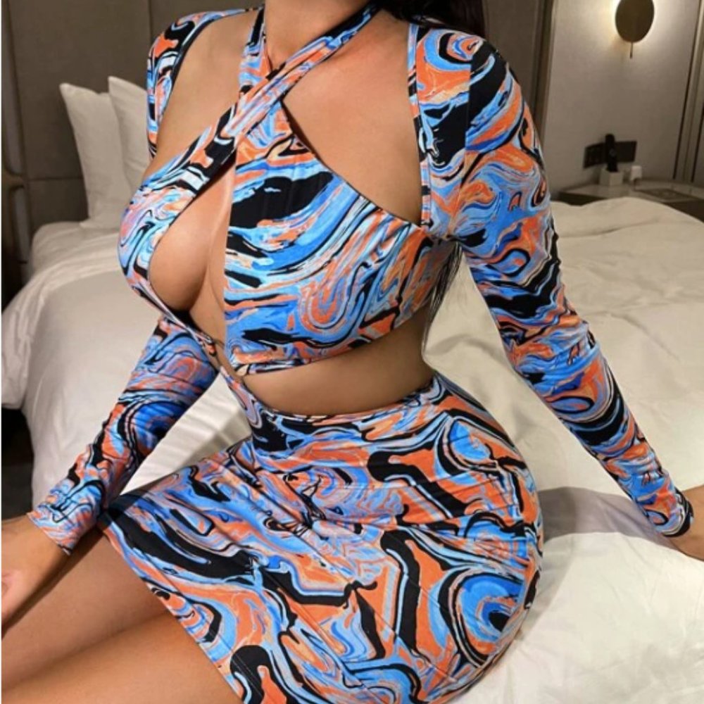 🍿 Halterneck Marble Cut Out Bodycon Dress 🍿